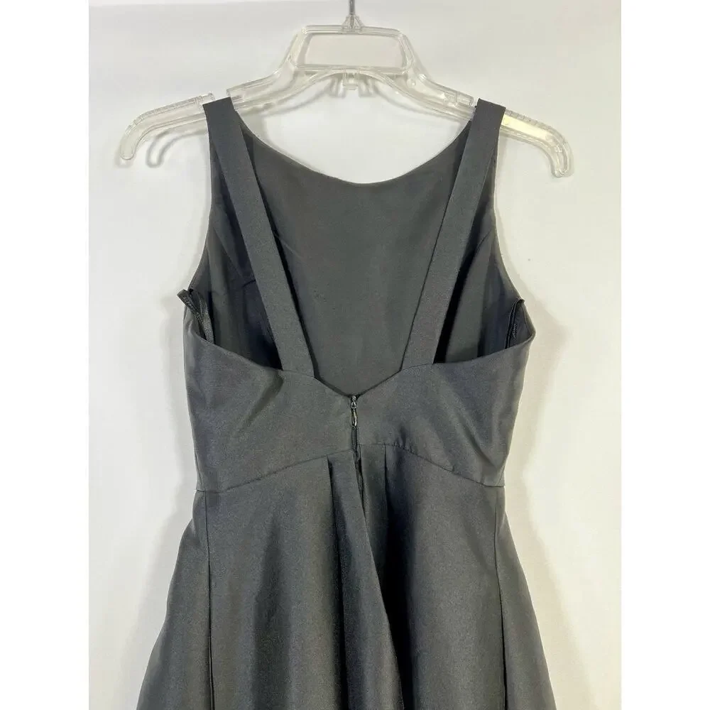 Alfred Sung Black Sleeveless Satin Twill Jewel Neck Dress Gown Womens 4 - Picture 4 of 11